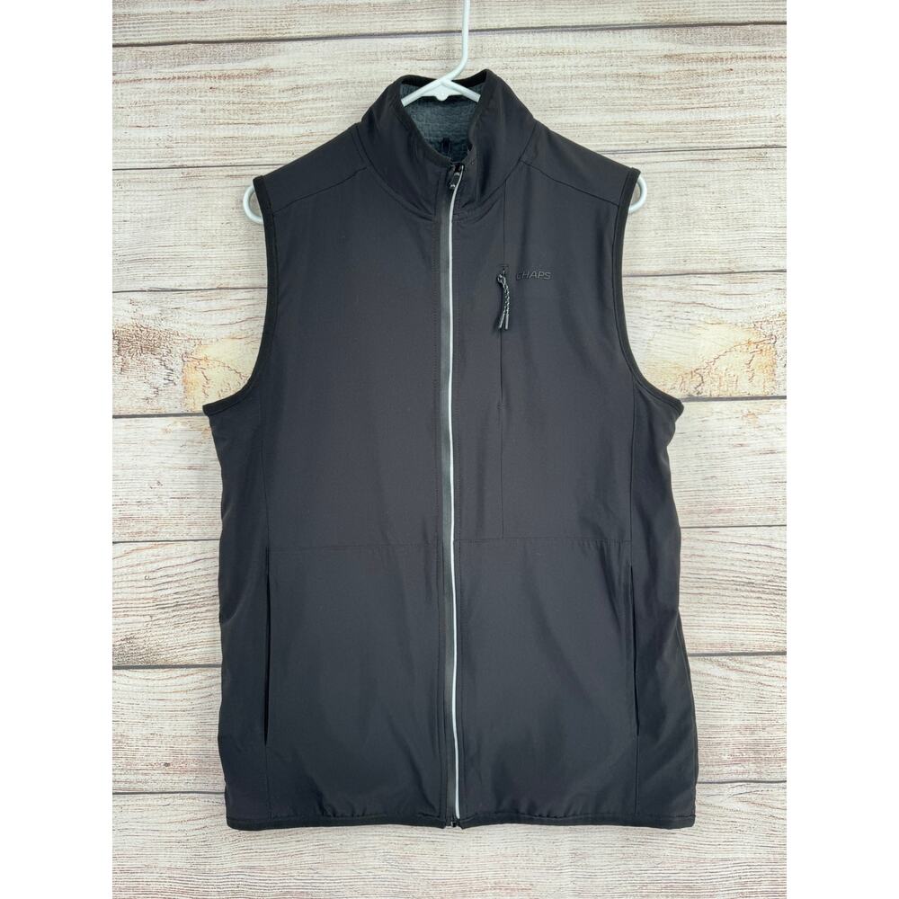 Chaps Golf Full Zip Woven Vest Mens Small Black Stretch Wicking Breathable NEW